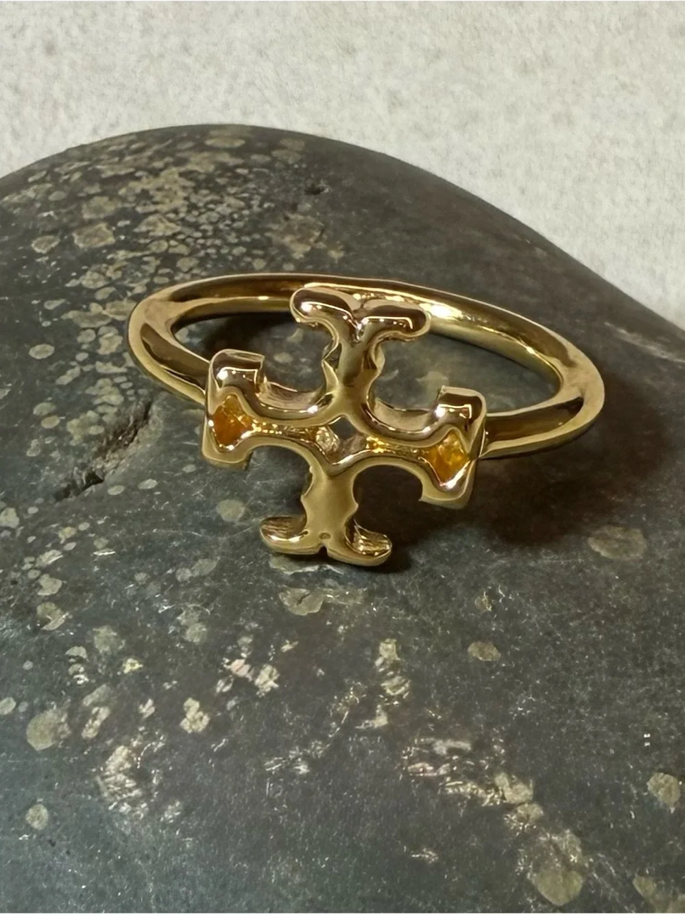 Tory Burch Polished Gold Tone Logo Ring